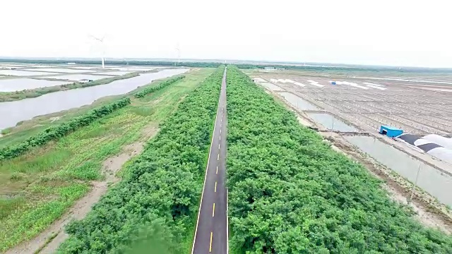 场与风力发电站在俯视图视频素材