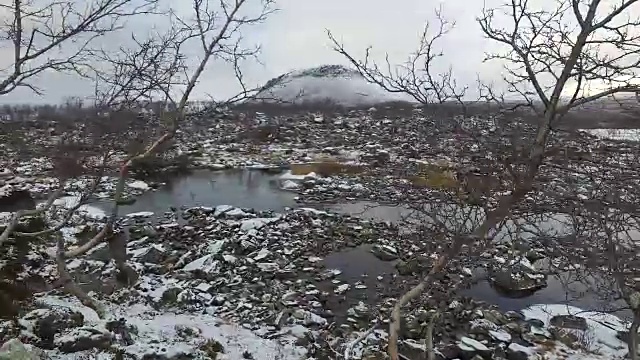 在芬兰拉普兰传奇的萨那山旁行走视频素材