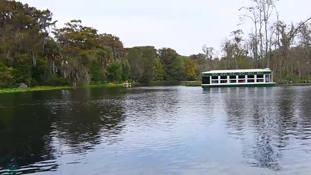 银泉佛罗里达最古老的旅游景点之一，有玻璃底船和温泉，湖泊，动物和游客放松的4K地方视频素材