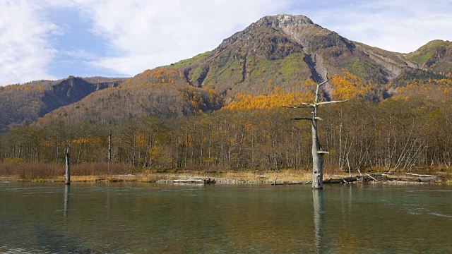 秋天的山和河从上高知视频素材