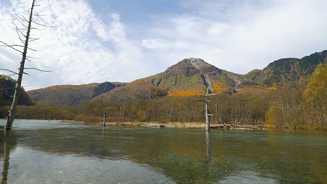 秋天的山和河从上高知视频素材