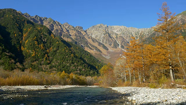 和高山和河在秋天从上高知视频素材