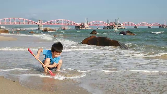 孩子们在海滩上玩耍视频素材