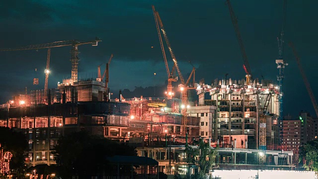 从白天到夜晚，曼谷建筑工地的时间流逝视频素材