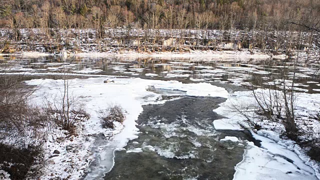 纽约卡茨基尔山德拉瓦河冬冰流水视频素材