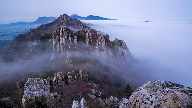 Hallasan山(联合国教科文组织世界遗产和著名旅游目的地)的Seonjakjiwat平原冬季景观视频素材