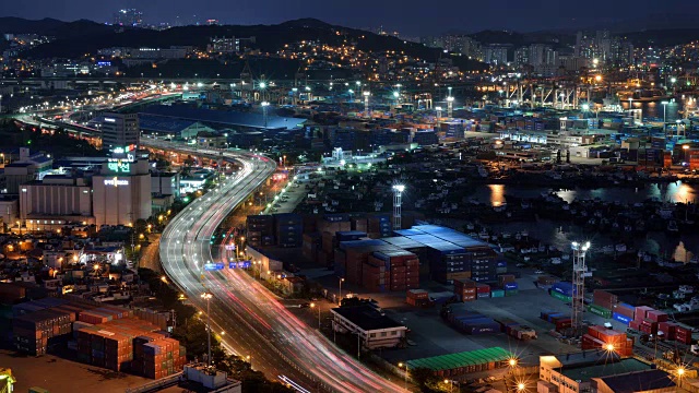 和记釜山集装箱码头及釜山北港(韩国最大港口)日夜景视频素材