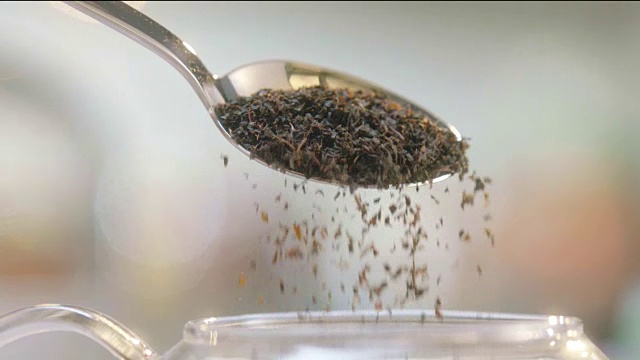 把茶叶倒进茶壶里视频素材