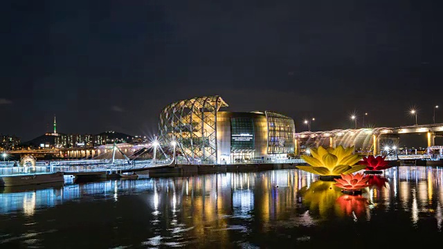 文化综合体人工浮岛夜景视频素材