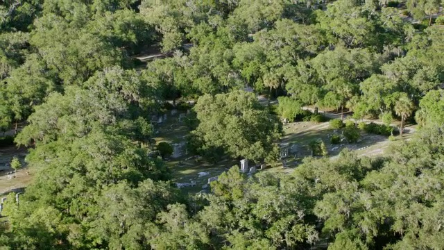 美国乔治亚州萨凡纳，WS ZO AERIAL POV Bonaventure公墓视频素材