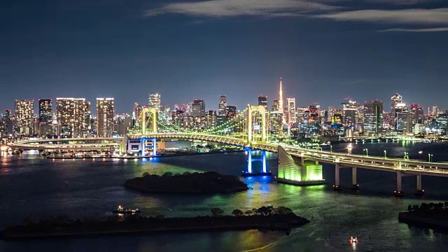 T/L WS HA PAN Rainbow Bridge at Night /日本东京视频素材