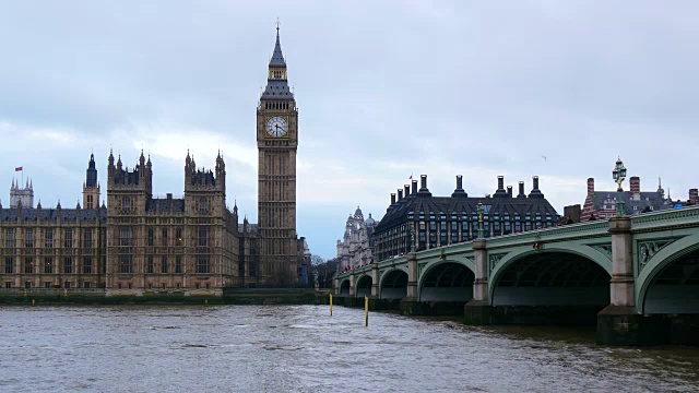 英国南英格兰伦敦，威斯敏斯特桥、国会大厦和大本钟视频素材