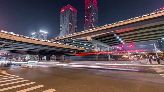 T/L WS LA PAN北京CBD地区的夜景视频素材