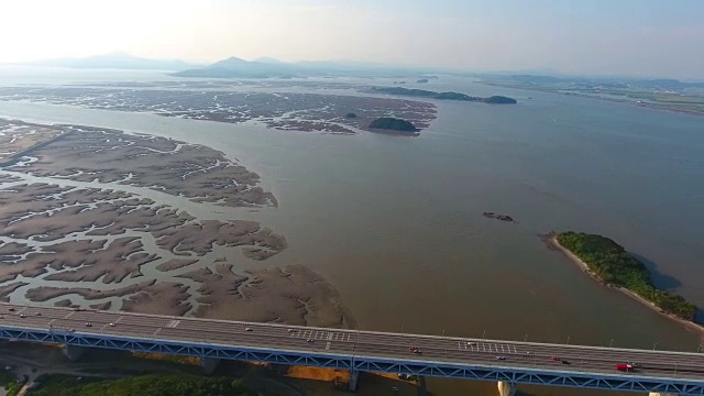 永宗大邱大桥交通鸟瞰图视频素材