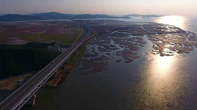 永宗大邱大桥交通鸟瞰图视频素材