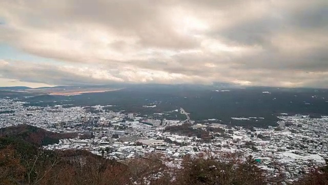 延时:日本山梨河口湖藤川口町的鸟瞰图视频素材