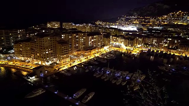 摇盘拍摄的Fontvieille Monaco法国里维埃拉之夜视频素材