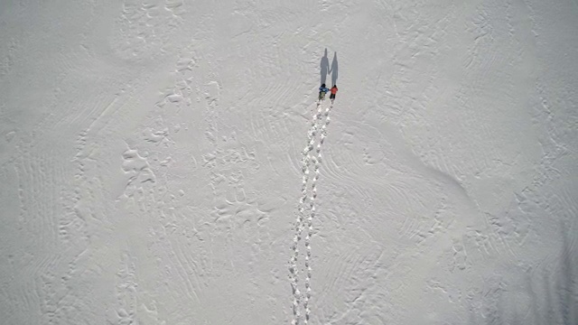 鸟瞰图家庭雪鞋户外在冬天视频素材