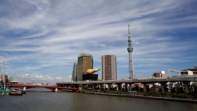 东京天空树塔和日本东京的隅田河视频素材