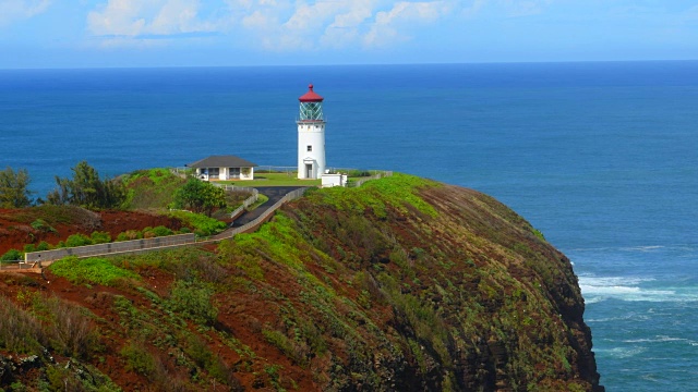 考艾岛基拉韦厄灯塔是夏威夷著名的悬崖上的4K海洋旅游景点视频素材