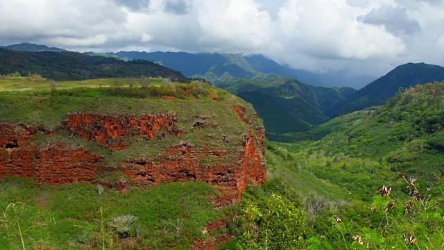 考艾岛夏威夷风景秀丽的威美亚峡谷州立公园红色悬崖从峡谷上方4K视频素材