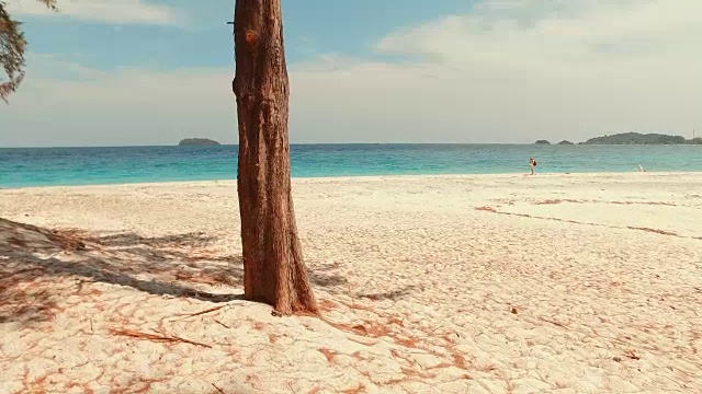 夏季热带岛屿上的白色沙滩视频素材