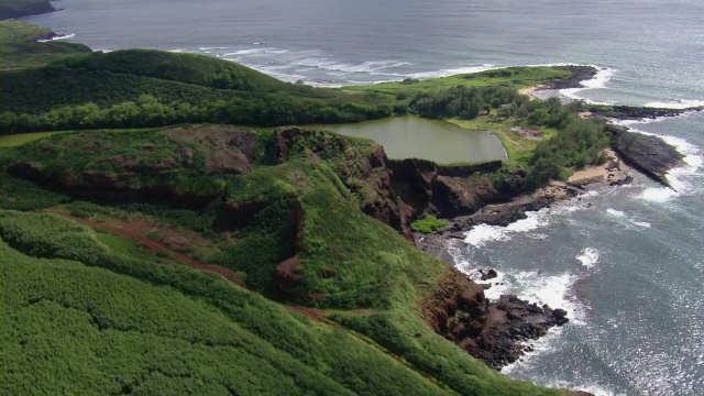 鸟瞰图的海岸诺米洛鱼塘在夏威夷岛考艾岛。视频素材