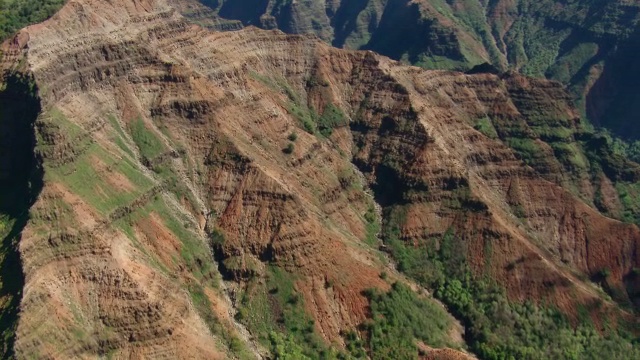 夏威夷考艾岛威美亚峡谷地区山脉的鸟瞰图。视频素材