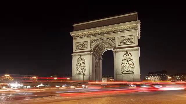 4K:法国巴黎凯旋门，夜晚时光流逝视频下载