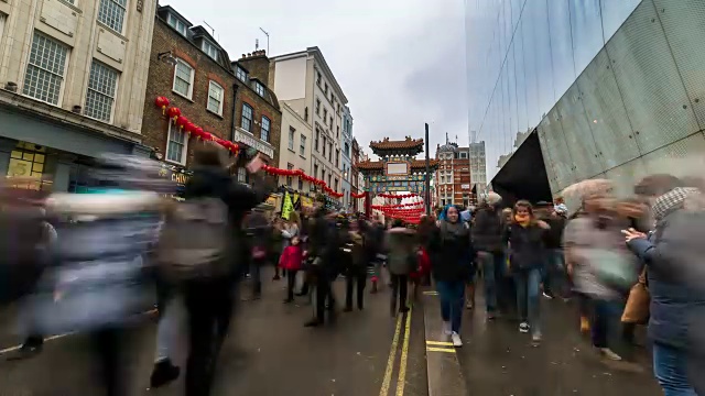 伦敦:唐人街中国拱门的时光流逝视频下载