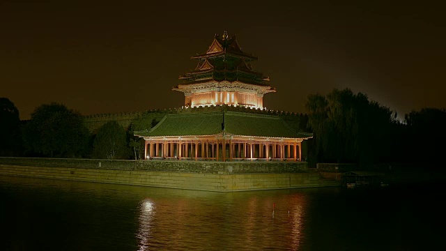 夜景紫禁城角楼，北京，中国视频素材