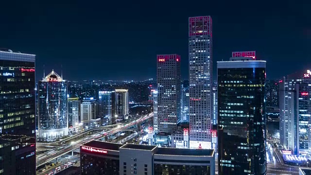 T/L WS HA PAN鸟瞰图北京天际线的夜晚视频素材