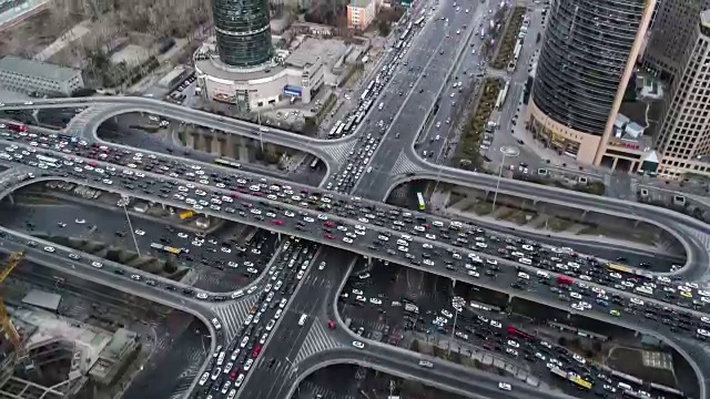 空中鸟瞰图北京交通堵塞，白天视频素材