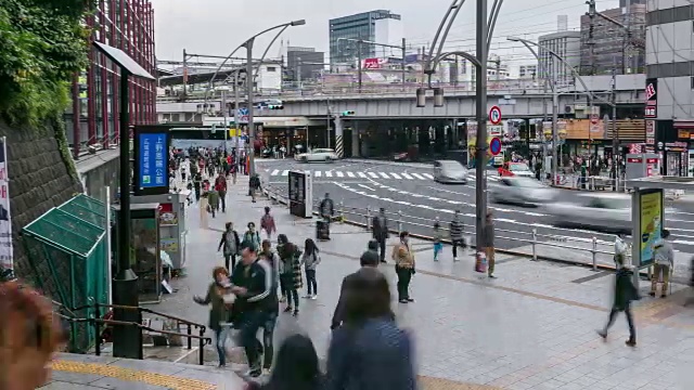 在新宿区，一群人穿过马路视频下载