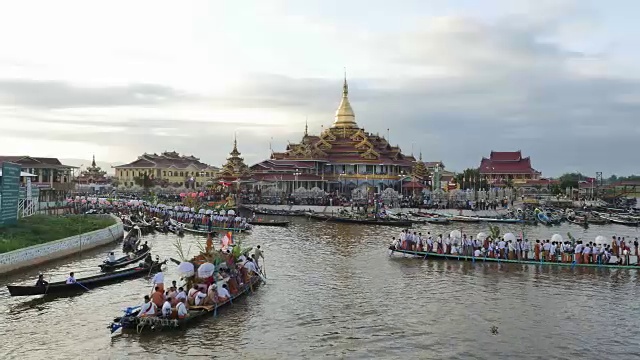 宝塔鸟瞰图和茵莱湖上的船只视频素材