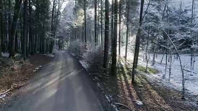 白雪皑皑的冬季景观与森林和山脉视频素材