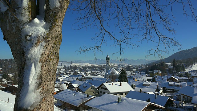 德国巴伐利亚州斯瓦比亚的奈塞尔旺镇被冰雪覆盖视频素材