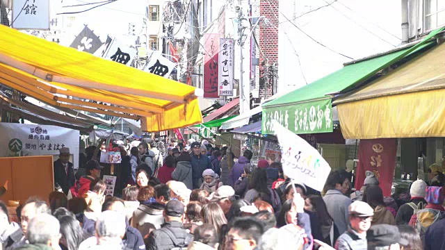 筑地鱼市拥挤的人群视频素材