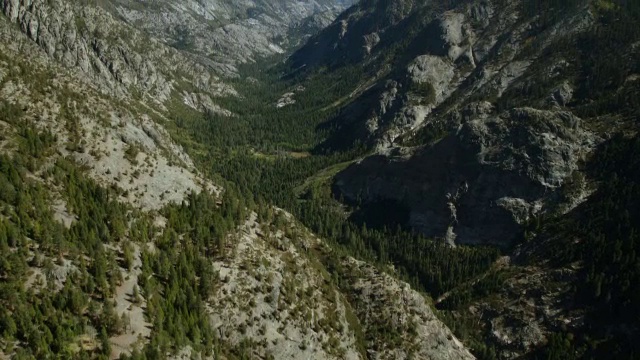 飞越圣华金河峡谷，塞拉国家森林，北加州。视频素材