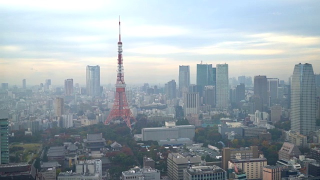 东京塔与东京城市天际线视频素材