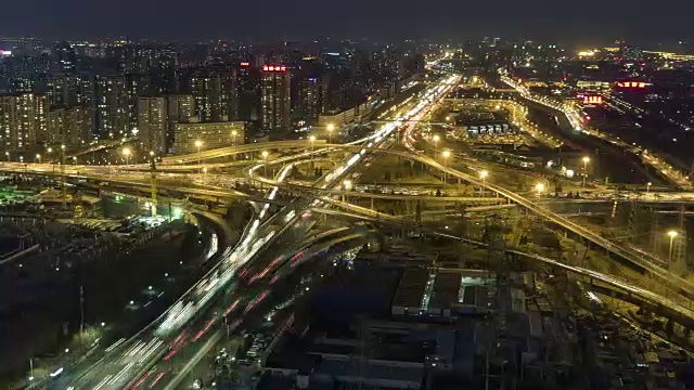 T/L WS HA PAN Complex transportation System, Dusk to Night Transition /北京，中国视频素材