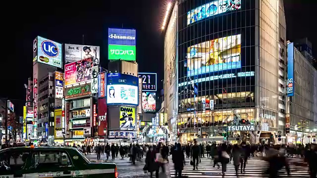 日本东京，夜间涩谷的WS ZI线视频下载