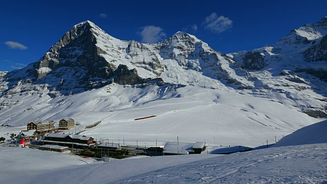 Kleine Scheidegg, Eiger, Monch和荣格夫人，Grindelwald, Bernese Oberland, Bernese Oberland, Switzerland视频素材