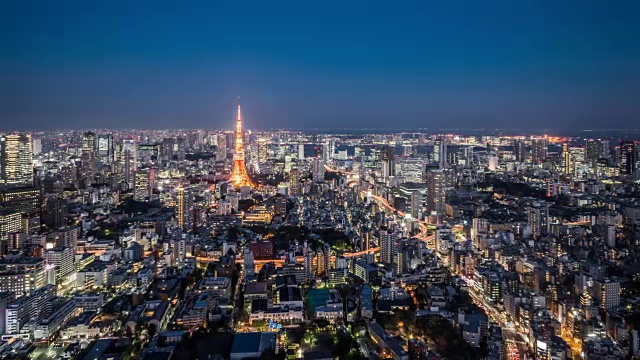 T/L WS HA ZO东京天际黄昏到夜晚过渡/东京，日本视频素材