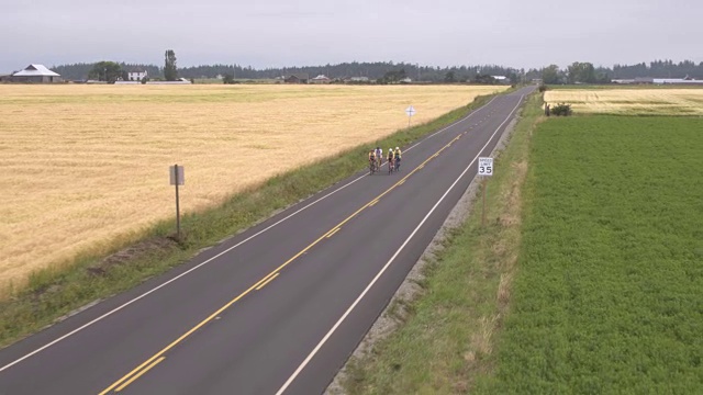 四个人在乡村公路上骑自行车视频素材