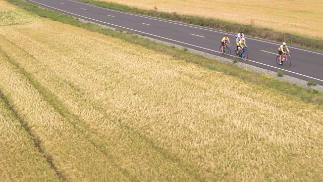 四个人在乡村公路上骑自行车视频素材