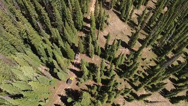 Rzr向下看通过树，落基山脉揭示秋天的颜色湖反射，Off road, Rzr野生动物，树叶短空中，4K, 17s, 20of102，股票视频销售-无人机发现-无人机鸟瞰图视频素材