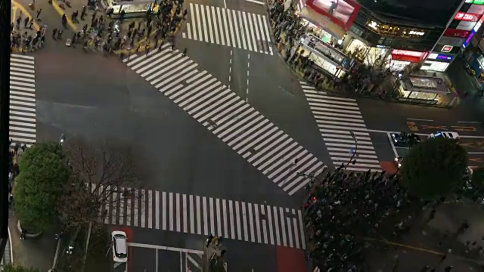 涉谷十字路口行人过马路鸟瞰图视频素材