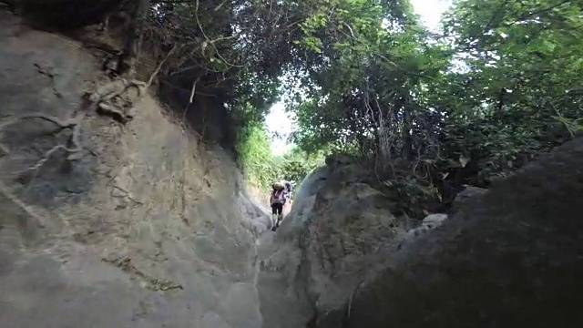 POV GoPro拍摄到一个匿名的人在亚马逊丛林徒步旅行视频素材