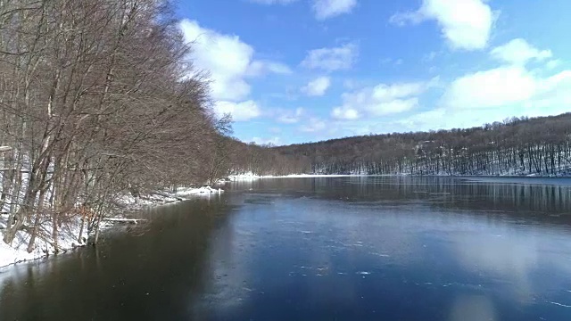 无人机4k湖视图飞越冬季湖岸线RF视频素材